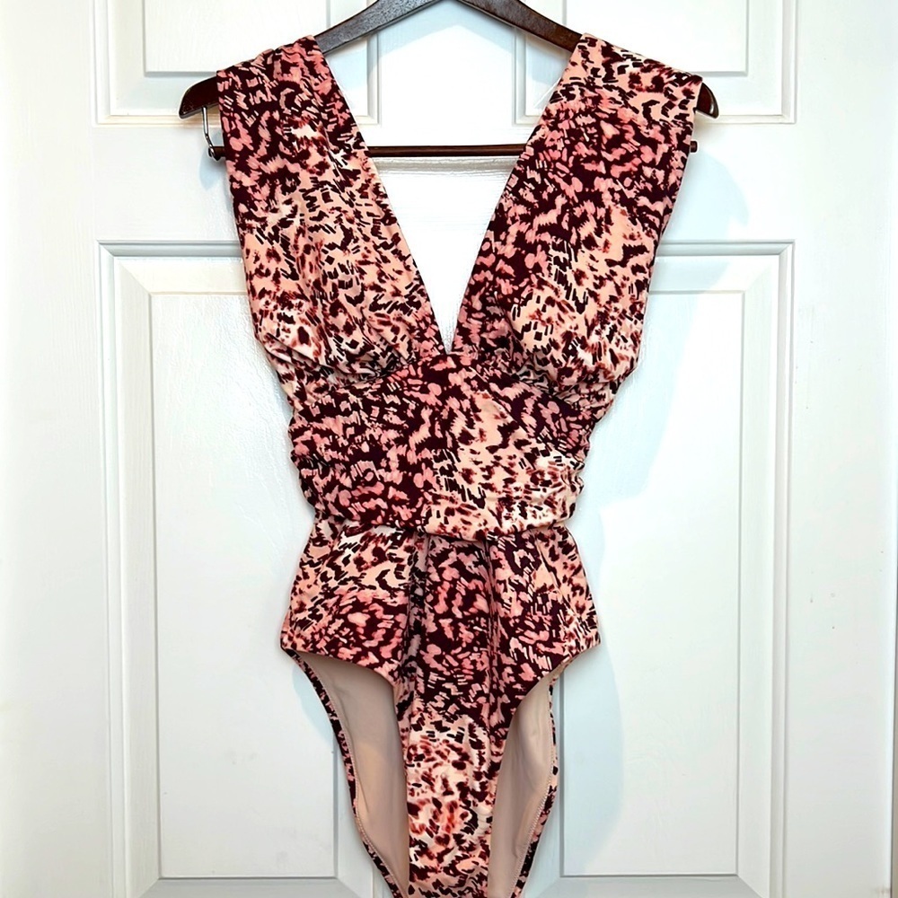 Chelsea28 One Piece Bathing Suit 
Size Medium
Wine and Blush Pattern